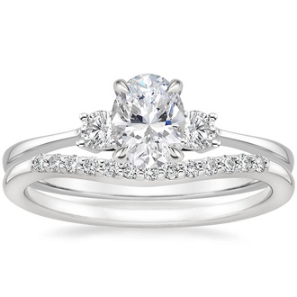 18K White Gold Selene Diamond Ring with Petite Curved Diamond Ring