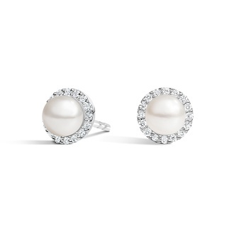Freshwater Cultured Pearl Halo Diamond Earrings (5mm) Image