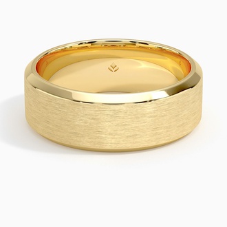 Beveled Edge Matte 7.5mm Wedding Ring in 18K Yellow Gold