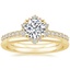 18K Yellow Gold Flor Diamond Ring with Petite Comfort Fit Wedding Ring