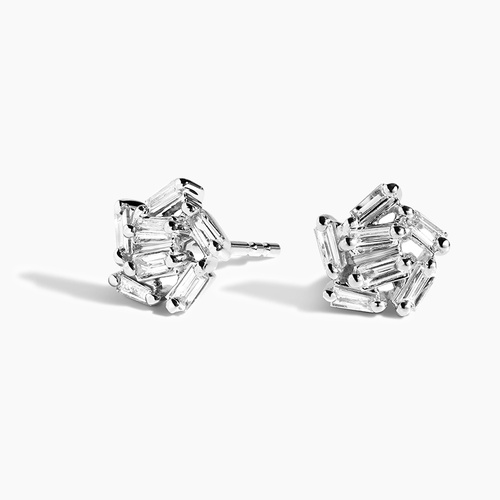 Baguette Diamond Cluster Earrings - 18K White Gold