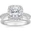18K White Gold Luxe Sienna Halo Diamond Ring (3/4 ct. tw.) with 2mm Comfort Fit Wedding Ring