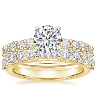 18K Yellow Gold Luxe Shared Prong Diamond Ring with Petite Shared Prong Diamond Ring