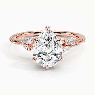 14K Rose Gold Camellia Milgrain Diamond Ring