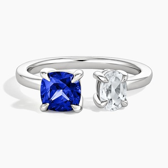 Lab Sapphire and White Topaz Toi et Moi Ring in 18K White Gold