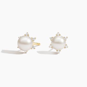 Freshwater Cultured Pearl and Diamond Halo Earrings