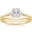18K Yellow Gold Trillion Three Stone Diamond Ring with Petite Curved Wedding Ring