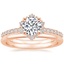 14K Rose Gold Flor Diamond Ring with Petite Comfort Fit Wedding Ring