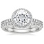 18KW Moissanite Halo Diamond Ring with Side Stones (1/3 ct. tw.) with Petite Shared Prong Diamond Ring (1/4 ct. tw.), smalltop view