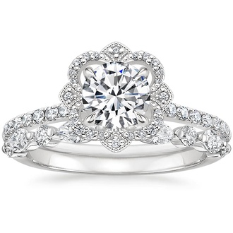 18K White Gold Reina Diamond Ring with Versailles Diamond Ring (3/8 ct. tw.)