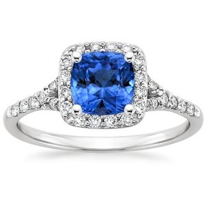 Sapphire Harmony Diamond Ring in 18K White Gold, 6x6mm Cushion Blue ...
