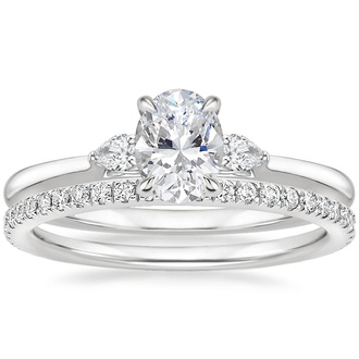 18K White Gold Perfect Fit Three Stone Pear Diamond Ring with Luxe Ballad Diamond Ring