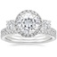 18KW Moissanite Three Stone Waverly Diamond Ring with Luxe Ballad Diamond Ring, smalltop view