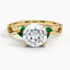 Yellow Gold Moissanite Willow Ring With Lab Emerald Accents