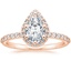 14K Rose Gold Shared Prong Halo Diamond Ring, smalltop view