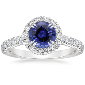 Sapphire Sienna Halo Diamond Ring in 18K White Gold