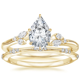18K Yellow Gold Camellia Diamond Ring with Alena Diamond Ring