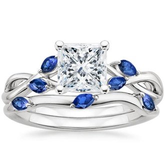 18K White Gold Willow Bridal Set With Sapphire Accents