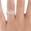 14K Rose Gold Delicate Antique Scroll Contoured Diamond Ring, smallzoomed in top view on a hand