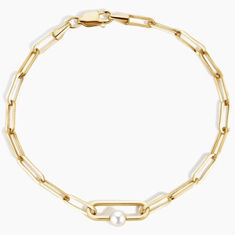 Cultured Pearl Carabiner Paperclip Bracelet (4.5mm) - Brilliant Earth