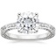 18KW Moissanite Delicate Antique Scroll Diamond Ring, smalltop view