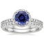 18KW Sapphire Halo Diamond Ring with Side Stones (1/3 ct. tw.) with Petite Shared Prong Diamond Ring (1/4 ct. tw.), smalltop view