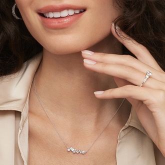 Princess, Baguette and Round Diamond Necklace