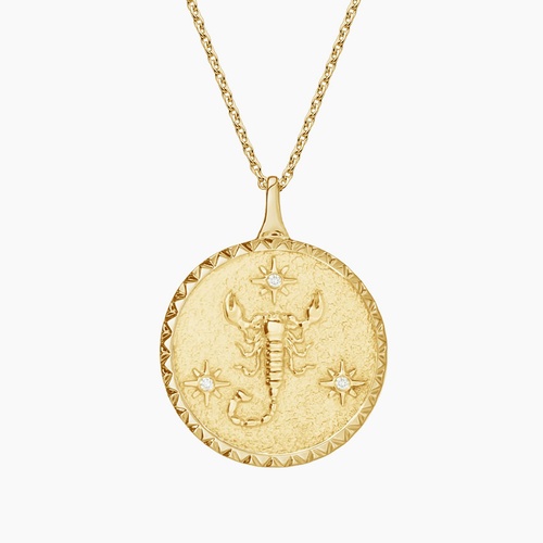 14K Yellow Gold Diamond Accented | Earth Zodiac Necklace | Scorpio Brilliant Scorpio