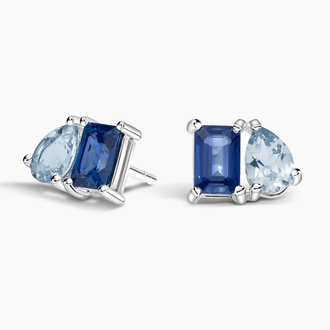 Sapphire and Aquamarine Toi et Moi Earrings - Brilliant Earth