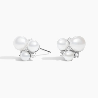 Blossom Cultured Pearl and Diamond Cluster Earrings - Brilliant Earth