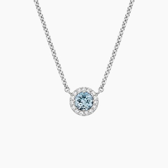Aquamarine Halo Diamond Necklace