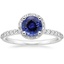 Sapphire Shared Prong Halo Diamond Ring in 18K White Gold