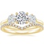 18K Yellow Gold Three Stone Cushion Diamond Ring with Flair Diamond Ring (1/6 ct. tw.)