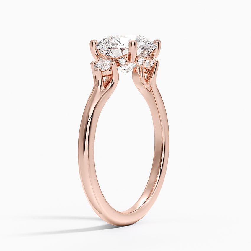 14K Rose Gold Floating Three Stone Diamond Ring