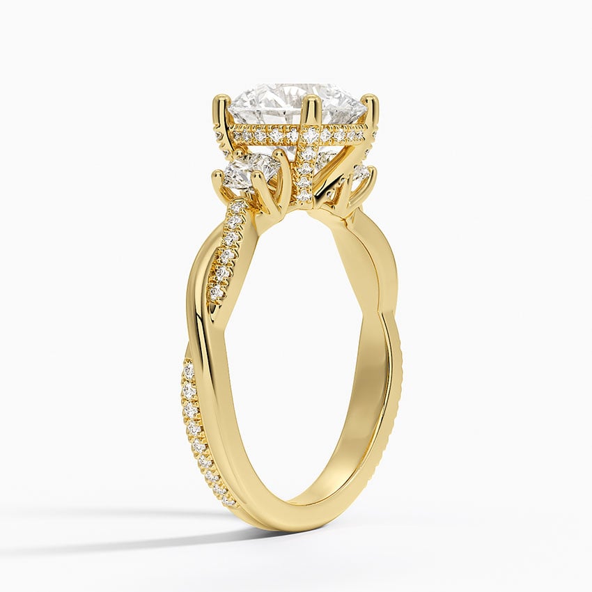18K Yellow Gold Adorned Petite Twisted Vine Three Stone Diamond Ring