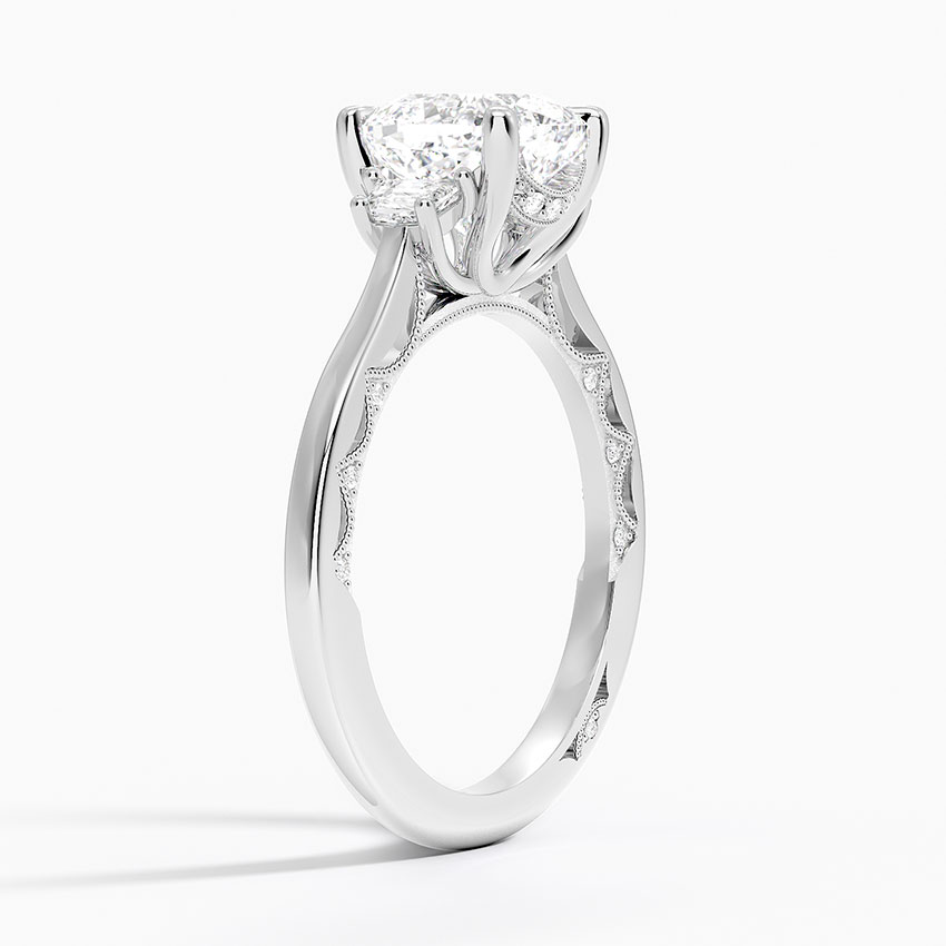18K White Gold Tacori Lunetta Crescent Three Stone Diamond Ring