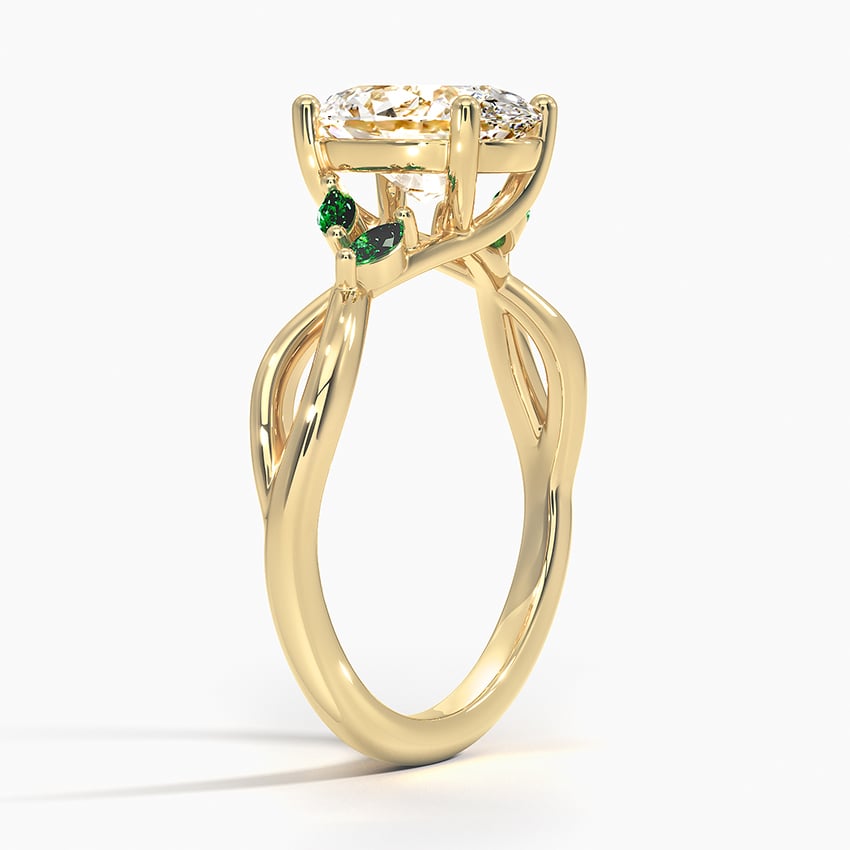 18K Yellow Gold Willow Ring With Lab Emerald Accents