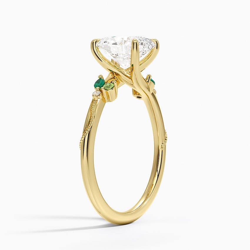Camellia Milgrain Green Gemstone and Lab Diamond Ring