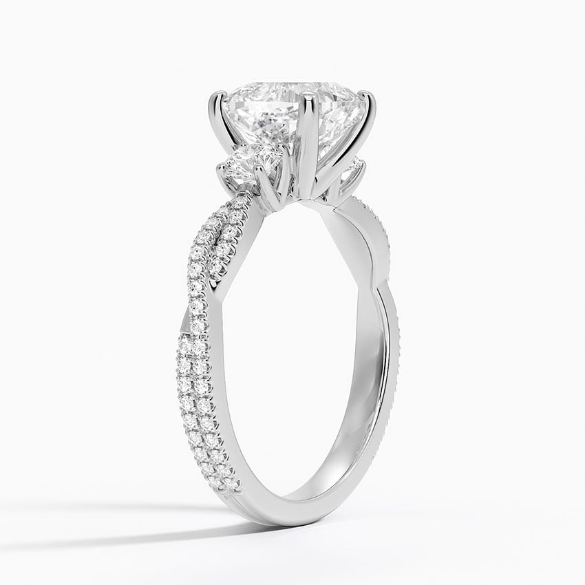 18K White Gold Luxe Three Stone Petite Twisted Vine Diamond Ring