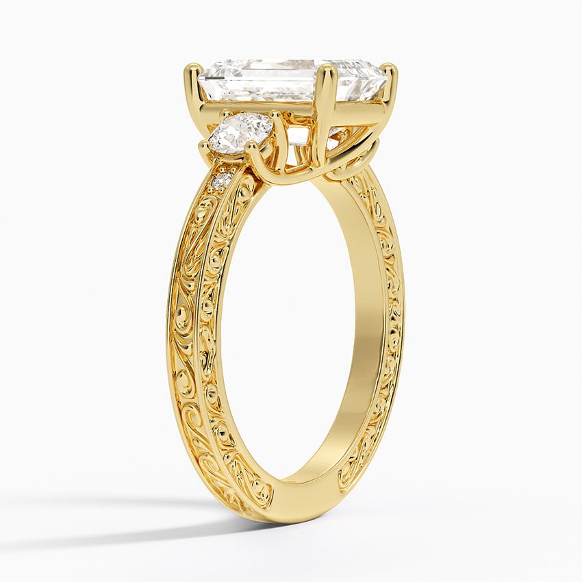18K Yellow Gold Antique Scroll Engraved Three Stone Diamond Ring (1/3 ct. tw.)