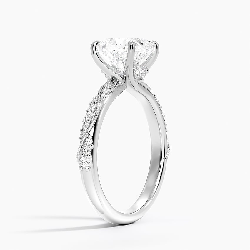 18K White Gold Camellia Hidden Accent 2.5mm Diamond Ring