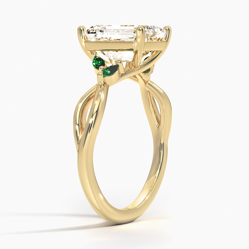 18K Yellow Gold Willow Ring With Lab Emerald Accents