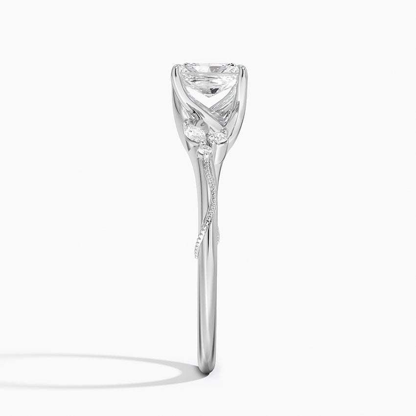 18K White Gold Camellia Milgrain Diamond Ring