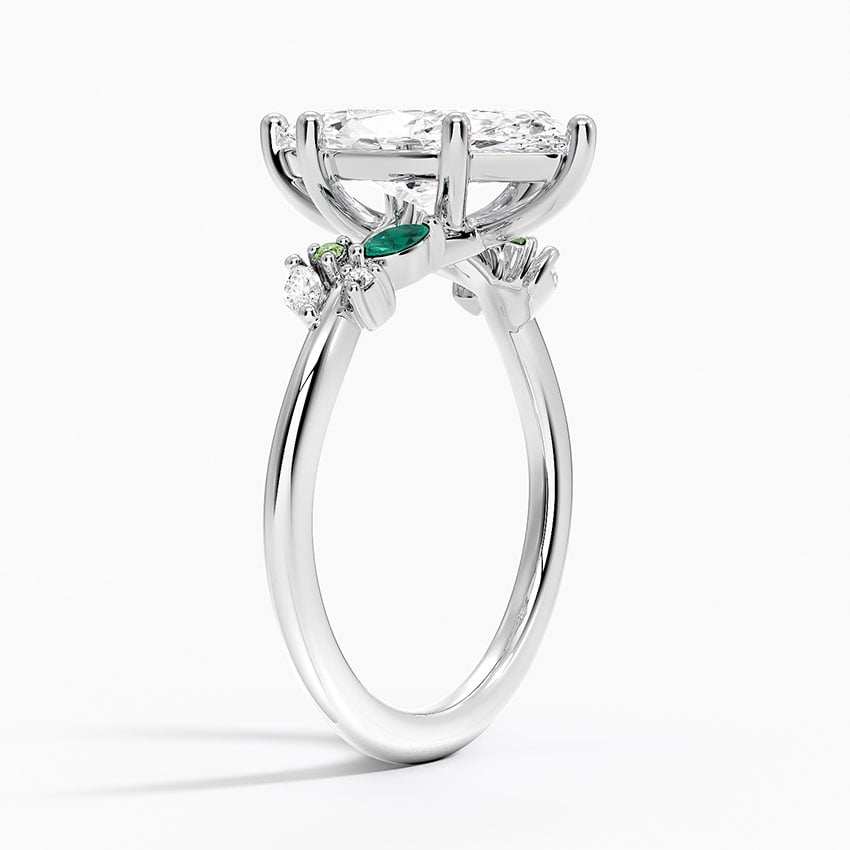 18K White Gold Arden Diamond Ring with Lab Emerald Accents