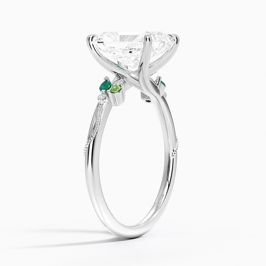 Platinum Camellia Milgrain Green Gemstone and Diamond Ring