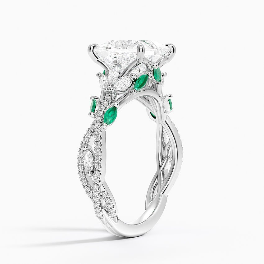 18K White Gold Luxe Secret Garden Lab Emerald and Diamond Ring