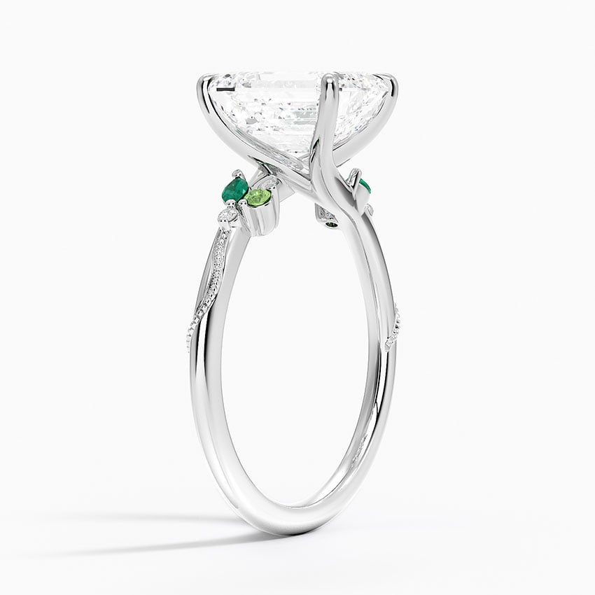Platinum Camellia Milgrain Green Gemstone and Diamond Ring