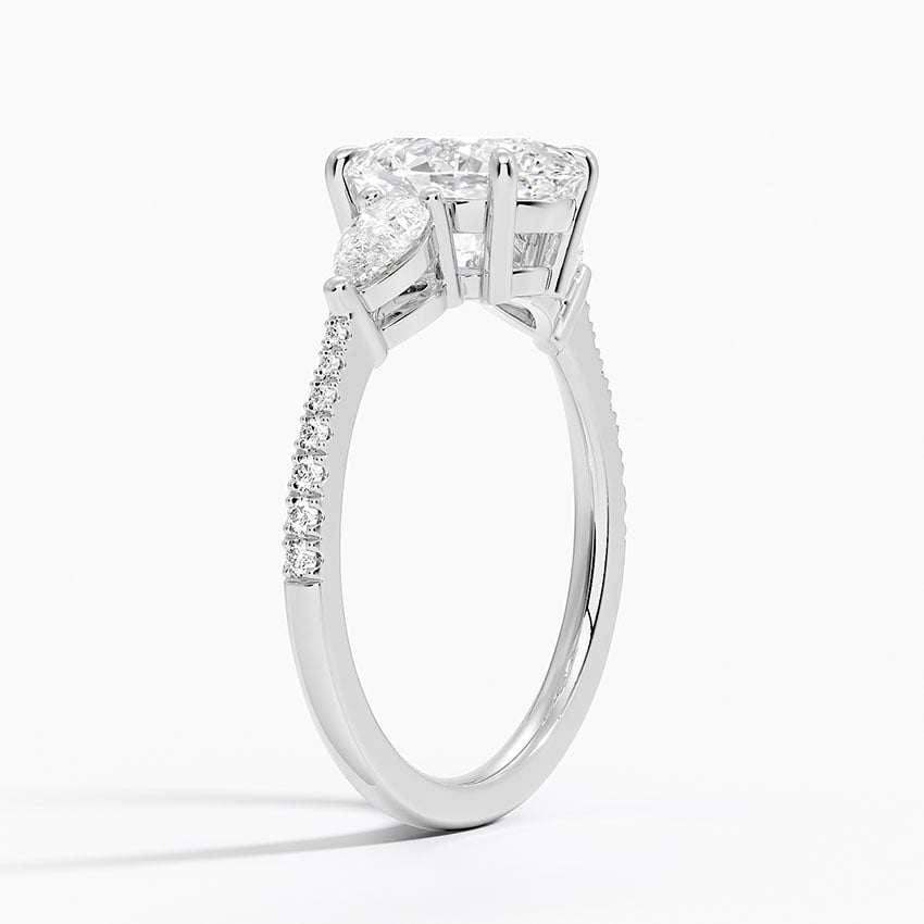 18K White Gold Opera Accented Three Stone Diamond Ring
