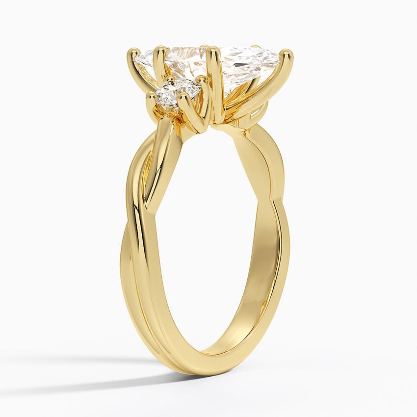 18K Yellow Gold Twisted Vine Three Stone Diamond Ring