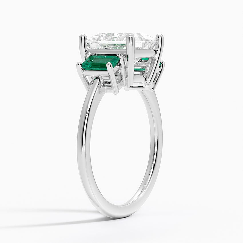 18K White Gold Luxe Rhiannon Three Stone Lab Emerald Ring